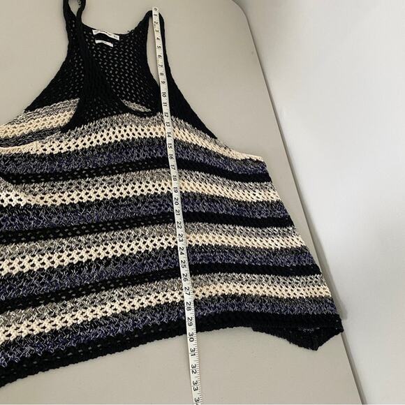 Zara Blue Black Loose Knit Crochet 100% Cotton Beachy Coastal Tank Top Small - Picture 7 of 10